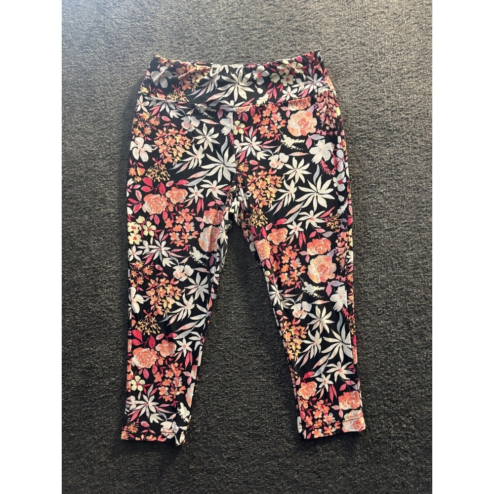 Terra Sky Womens Plus Size 14W Floral Print Leggings Black Pink White Stretch